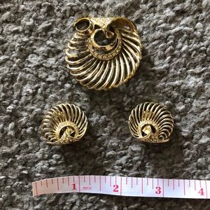 Vintage Seashell Brooch & Clip-on Earrings